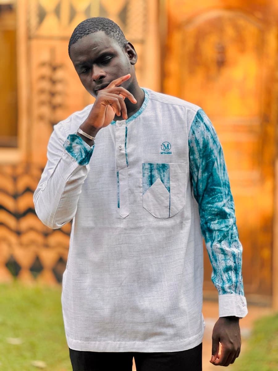 Chemise manches longues en lin et pagne teinté